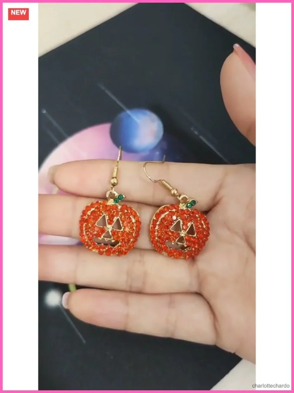 Crystal Pumpkin Drop Earrings Halloween Jewelry Zinc French Wire
